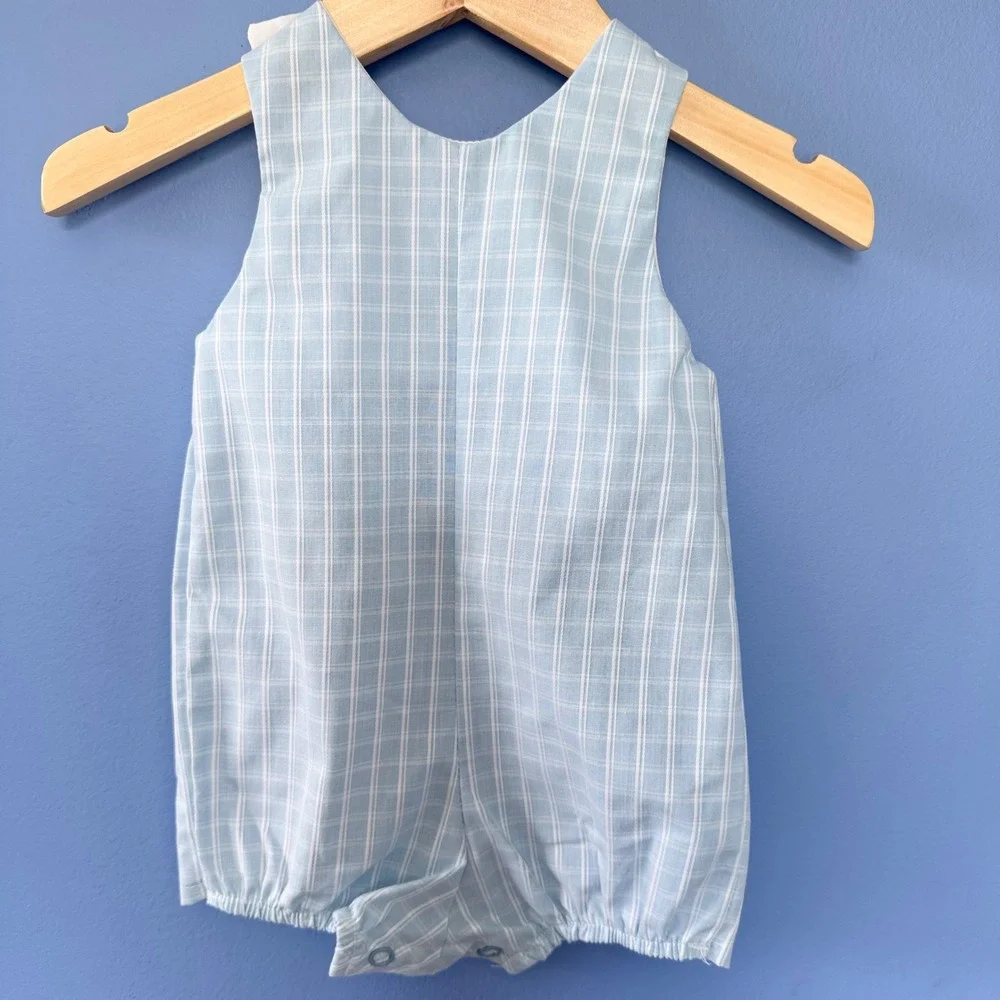 Vintage Carters Dynasty Television Series Sunsuit Romper Blue Plaid 3M 1980s